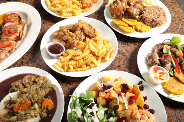 istock Group of Caribbean food dishes on table 2156566031