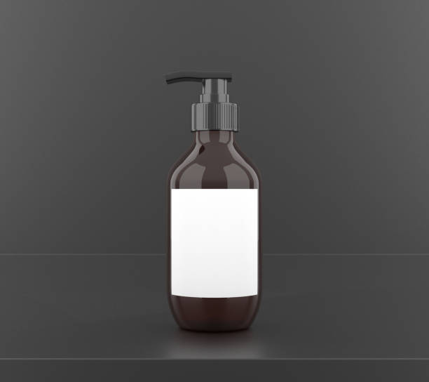 Dark Glass Pump Bottle Mock-Up. Blank Label