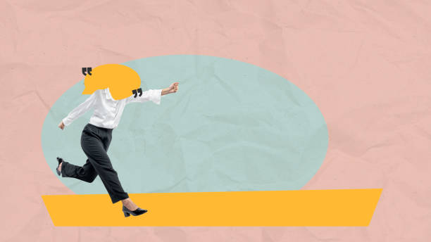 Businesswoman with speech bubble head running