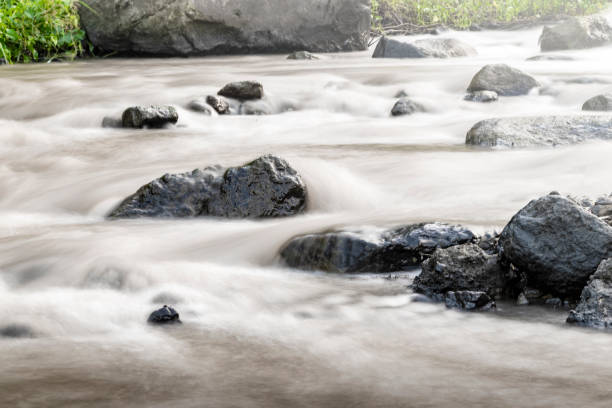 Small rapids of a river under a bridge