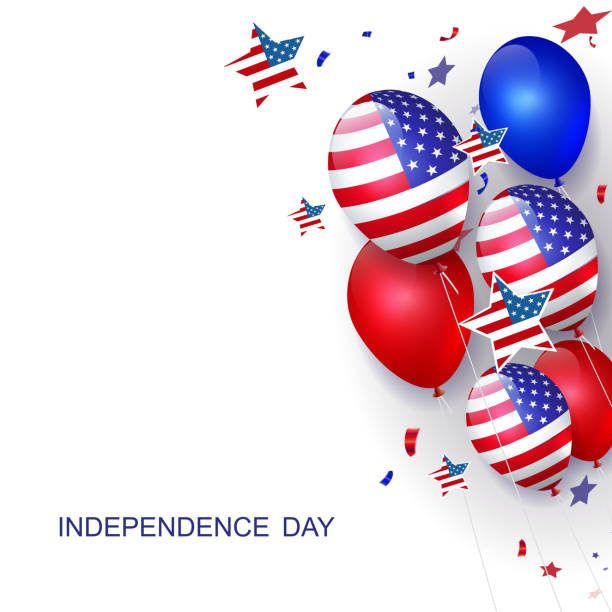 istock Isolated design element, set of gorgeous balloons with America flag 2156586882