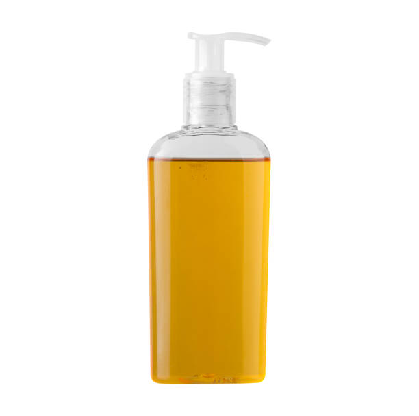 blank pump glass bottle Skincare makeup product generic packaging mockup product shot for design layout, brown