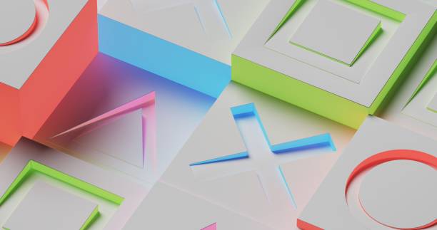 istock Illuminated neon shapes including triangles, squares, circles, and crosses against an abstract cube backdrop 2156593698