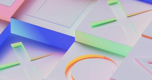 istock In the background, abstract cubes are adorned with neon triangles, squares, circles, and crosses 2156593722