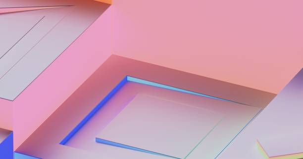 istock Abstract cubes with neon triangles, squares, circles, and crosses are depicted in the background 2156593751