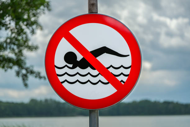 istock Swimming prohibited. Traffic sign. 2156600728