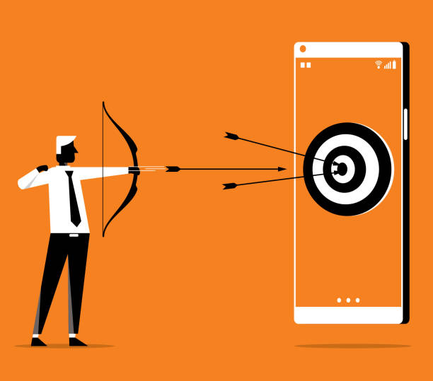 illustrations, cliparts, dessins animés et icônes de hitting the target - businessman - smart phone - cible matériel de sport