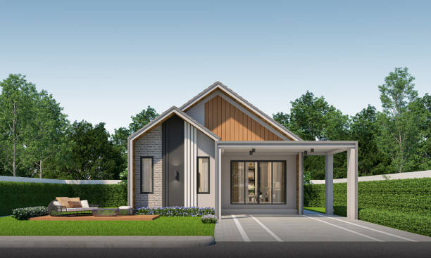 istock Modern house exterior day light with lawn grass.3d rendering 2156602846