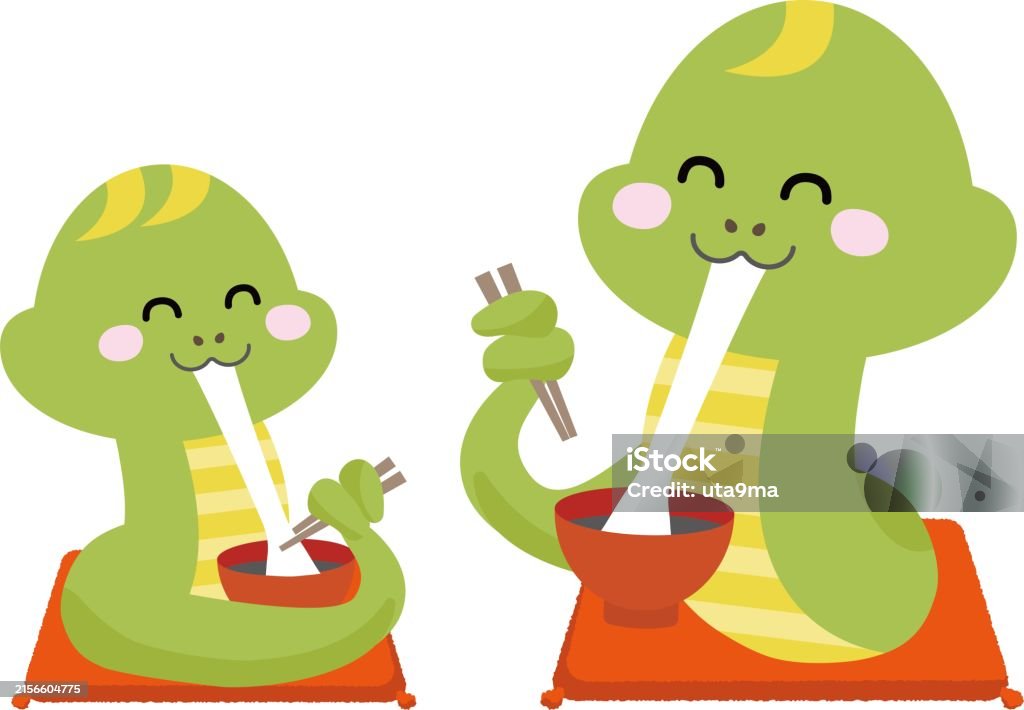 Snake Eating Rice Two Snakes Happily Eating Rice Cake Illustration Material Stock ...
