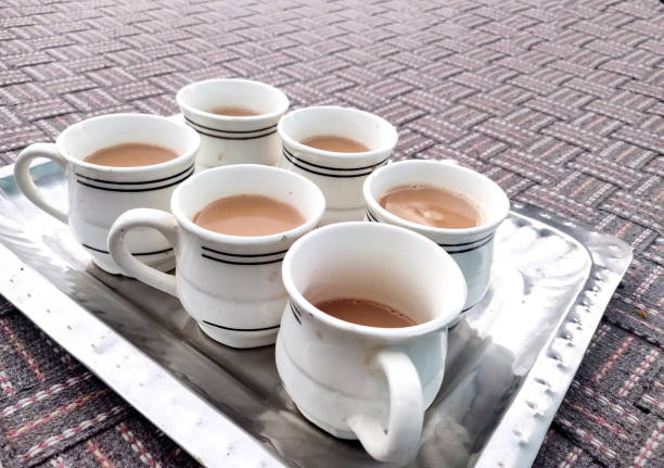 istock Six cups of tea in a tray 2156606745