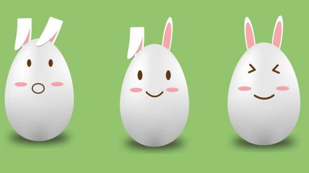 Easter eggs with bunny ears, vector colorful bunnies, cute cartoon characters