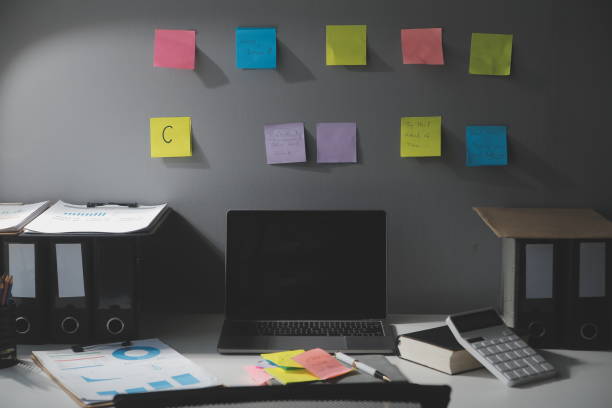 istock Studio workspace with laptop computer and office supplies. Work from home. With copy space 2156611165