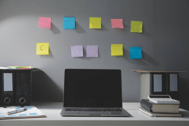 istock Studio workspace with laptop computer and office supplies. Work from home. With copy space 2156611202