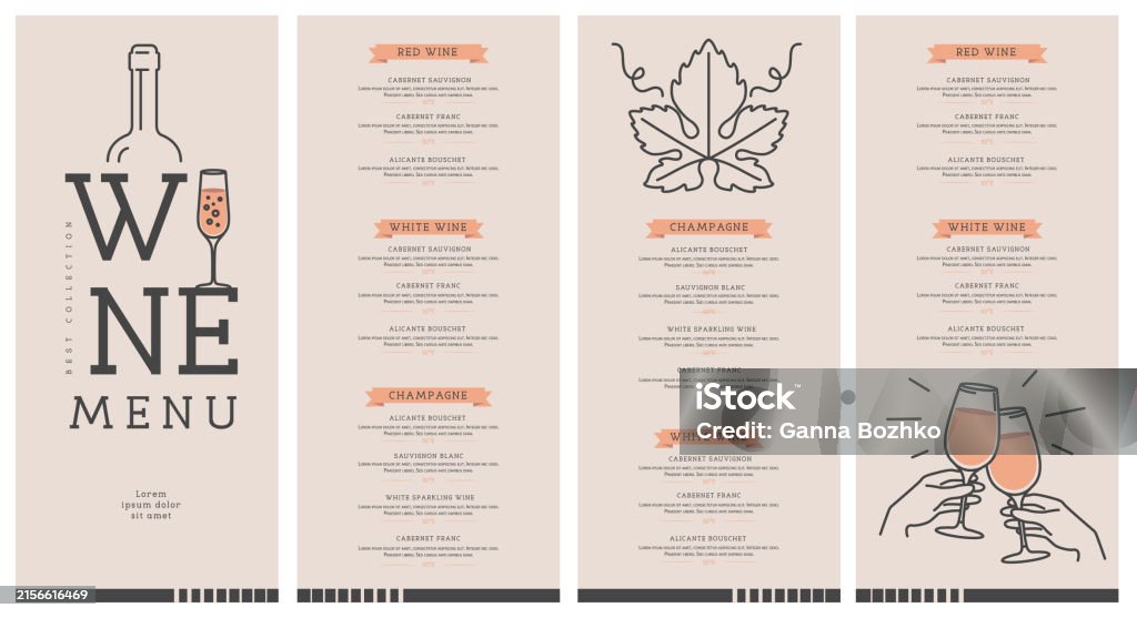 Restaurant Wine Menu Design Line Art Modern Vector Illustration Stock ...