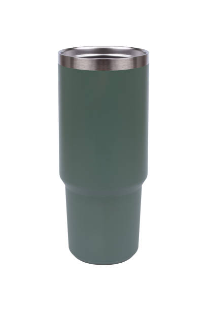 istock Green stainless steel water bottle isolated on white background. 2156616631