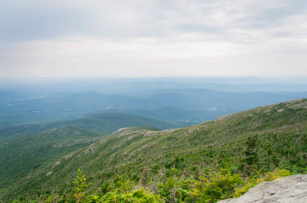 The sunset ridge trail leading off of the summit of Mount Mansfield in Underhill Vermont.