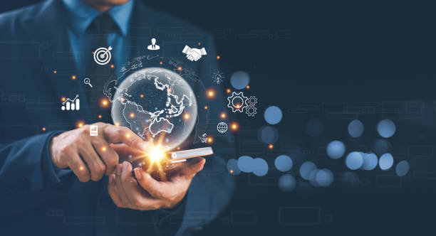 istock Market solution global network concept. Business man use mobile smartphone. Business global internet connection application. Technology digital marketing, financial banking, Digital link tech big data 2156637090