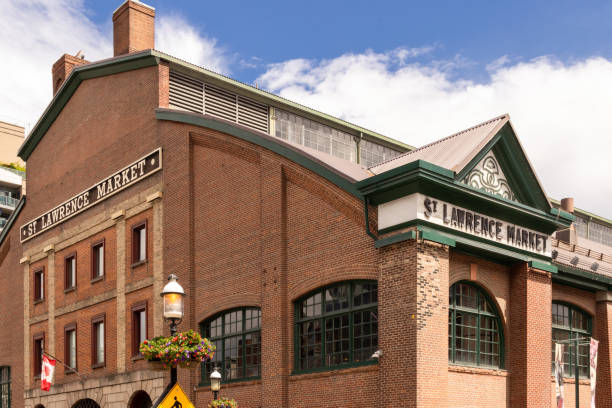 Toronto Canada, June 7, 2024; The corner of the historic St Lawrence Market building on Front Street in downtown Toronto