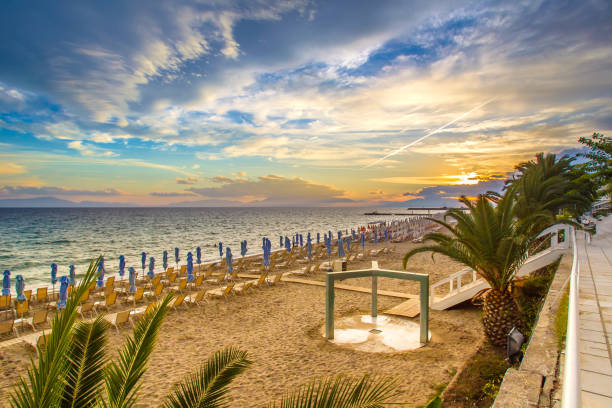 istock The beach at sunset. Beach in Greece. 2156669080