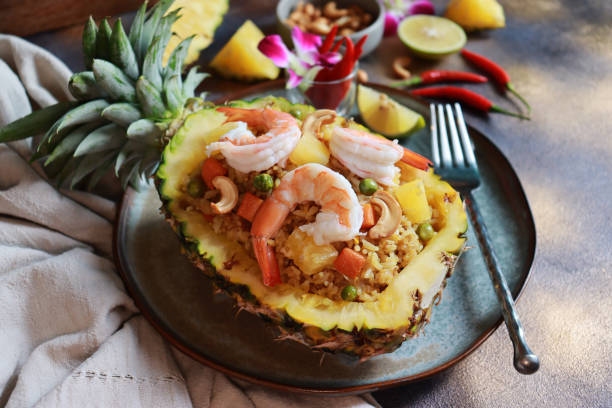 istock Pineapple fried rice with shrimps, Thai food. 2156671589