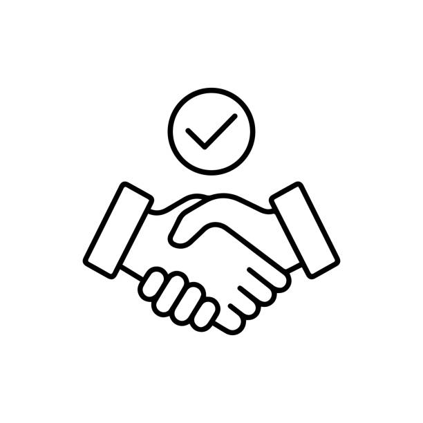 ilustrações de stock, clip art, desenhos animados e ícones de commitments made with handshake. flat thin line trend modern stroke resolution logotype graphic lineart art design isolated on white background. concept of success or greeting sign and excellent job - dedicação