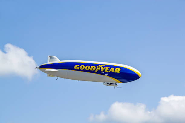 Goodyear Zeppelin, Airship lands in Friedrichshafen.The Zeppelin takes off from Friegrichshafen for sightseeing flights over Lake Constance and the Alps.