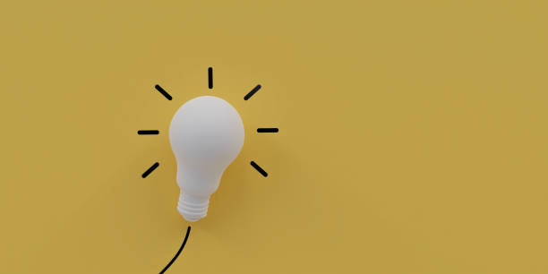 istock 3d rendering illustration with light bulb on yellow background, idea concept, minimal style. 2156679497