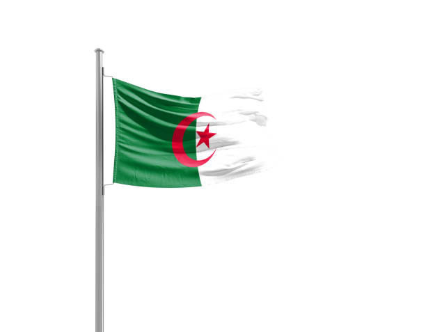 istock Algeria flag waving mast on white background with clipping path. 2156683642