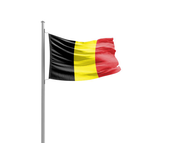 istock Belgium flag waving mast on white background with clipping path. 2156683683
