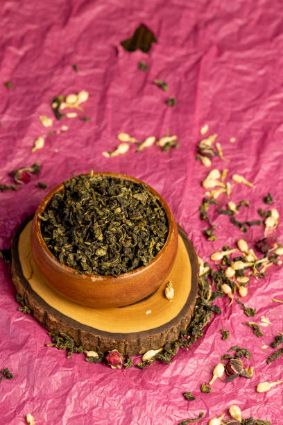istock natural Dried green tea with jasmine and rose 2156683947