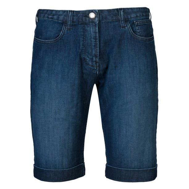 istock Front view of denim shorts with rolled cuffs. 2156687767