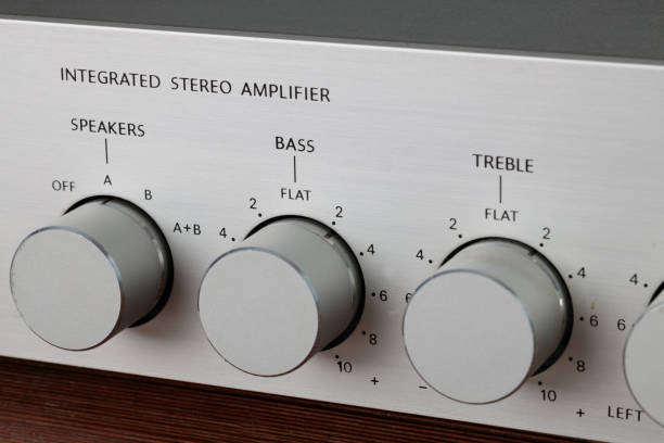 istock Close-up view of knobs on a vintage stereo amplifier. 2156687841