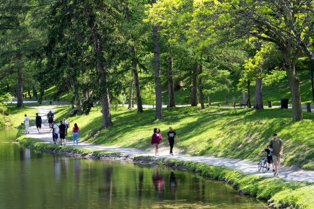 Albany, USA - May 19, 2024. People enjoying their time at Washington Park in Summer, Albany, New York, USA