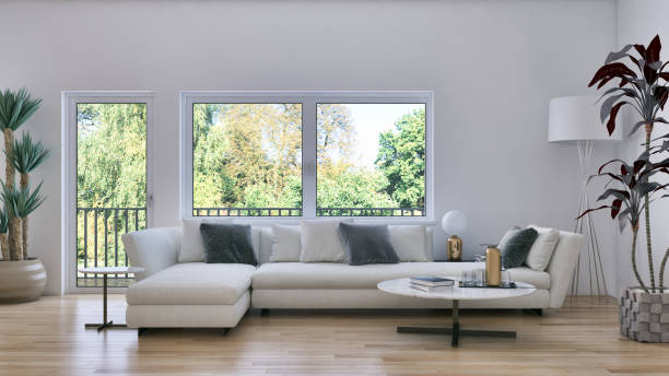 istock Large luxury modern bright interiors Living room mockup illustration 3D rendering image 2156698388