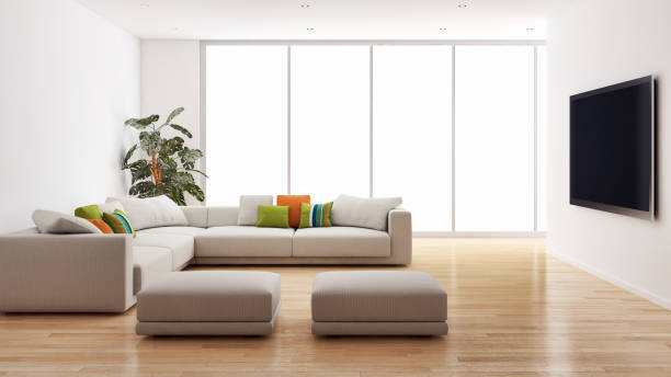 istock Illustration 3D rendering large luxury modern bright interiors Living room mockup computer digitally generated image 2156698389
