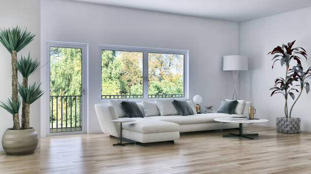 istock Large luxury modern bright interiors Living room mockup illustration 3D rendering image 2156698390