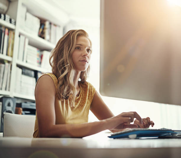 istock Woman, typing and thinking by computer in home office for remote work with planning, review and editing. Person, author or writer with ideas, proofreading and click keyboard for story development 2156698425