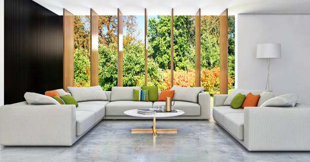 istock Large luxury modern bright interiors Living room mockup illustration 3D rendering image 2156699070