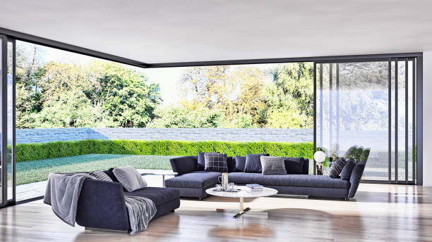 istock Large luxury modern bright interiors Living room mockup illustration 3D rendering image 2156699098