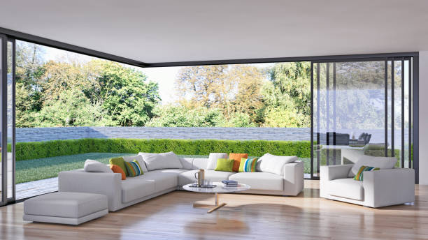istock Illustration 3D rendering large luxury modern bright interiors Living room mockup computer digitally generated image 2156699122