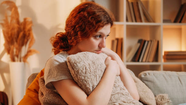 Home depression weekend melancholy pensive woman