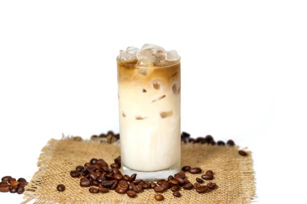 istock Latte ice coffee and coffee beans put on sack .white background with isolated concept. 2156714986