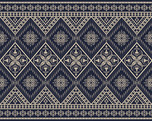 Geometric ethnic pattern traditional Design for background, carpet, wallpaper, clothing, wrapping, Batik, fabric, sarong, Vector illustration embroidery style.