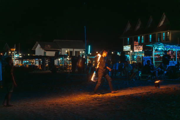 Terranganu, Malaysia - May 9, 2024 : Fire Works Show at Long Beach in Perhentian Islands