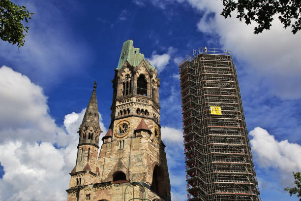 Berlin, Germany, October 14 2023: Detail of The Kiaser Wihelm Memorial Church in Berlin, Germany.