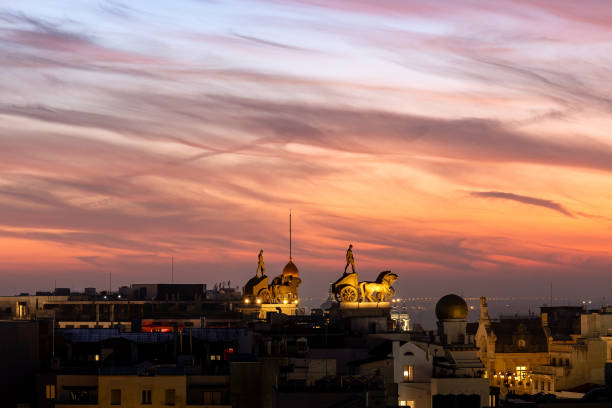 Madrid is famous for having some pretty incredible sunsets. This image captured the sunset scene with an arial view of the city centre.
