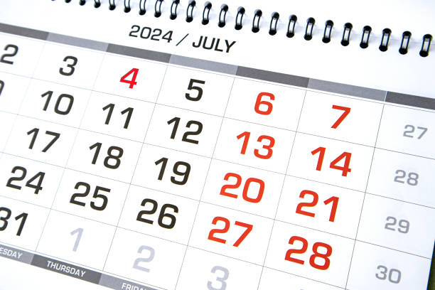 Calendar page for July 2024, close-up