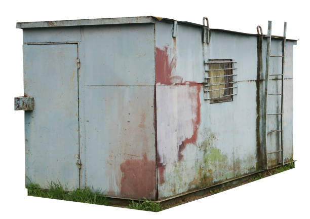istock Homemade rural barn welded from curved steel sheets isolated 2156727217