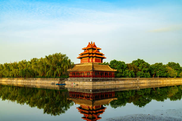 istock Magnificent view of Watch Tower and moat surface reflection 2156736230