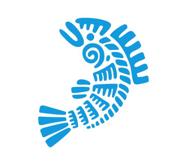 Mayan Aztec totem fish symbol, ancient tribal icon Mayan or Aztec totem symbol of fish, Maya and Inca tribal vector icon. Mexican ancient culture and native Mayan and ethnic Aztec art, sacred fish deity or totem symbol for tribal tattoo ornament aztec stone tattoos stock illustrations